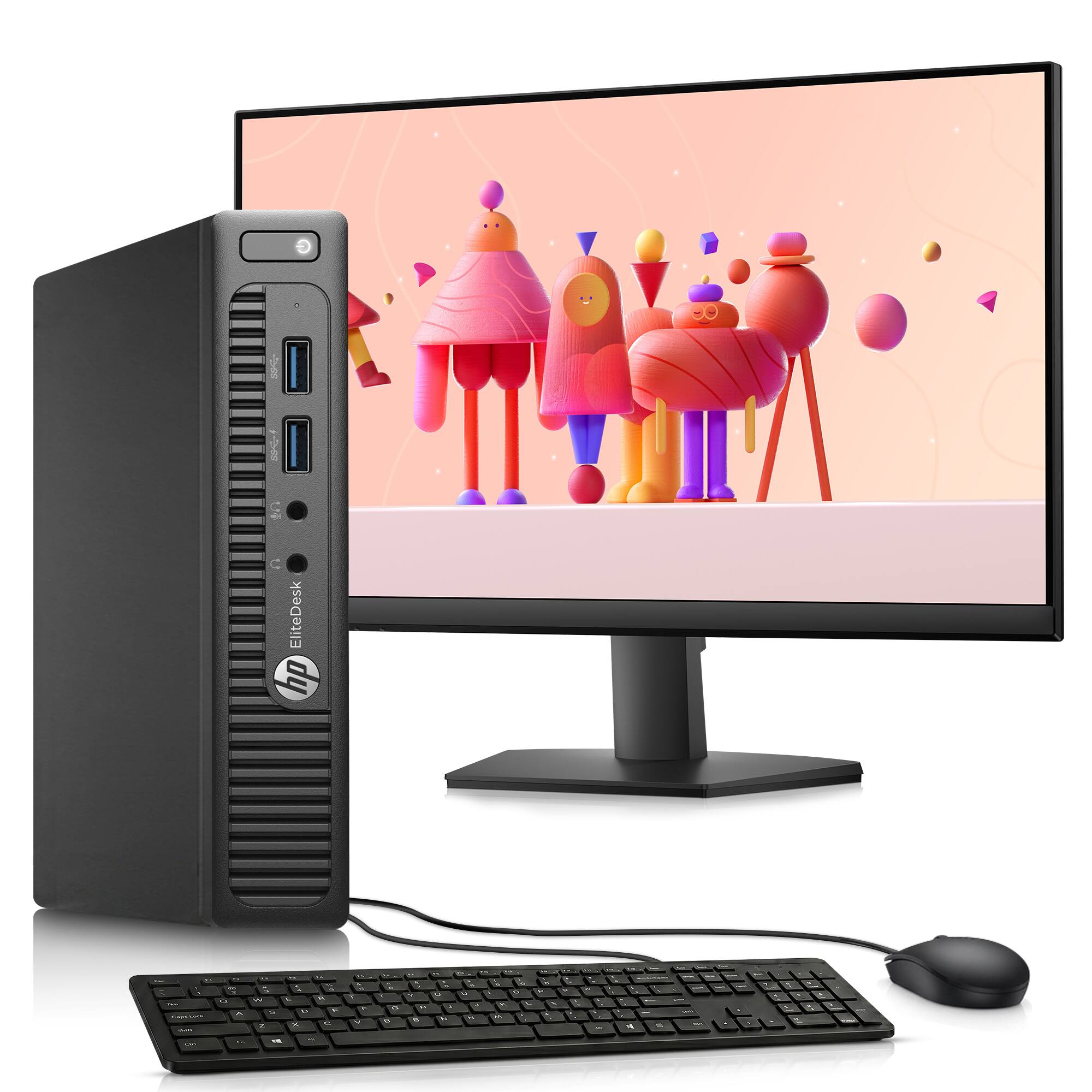 Refurbished Excellent - Bundle - HP - 705 G3 Mini Desktop PC AMD Pro A10 | 8GB RAM | 256GB SSD | 24" LED | KB & M | Built in Wi-Fi | Win11 - Black