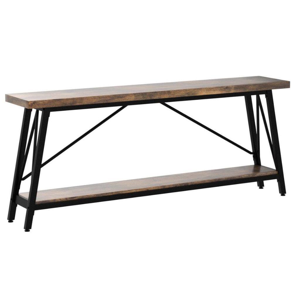Hivvago - Sturdy 70-inch Industrial Brown Wood Top Console Table with Metal Frame - Black, Brown