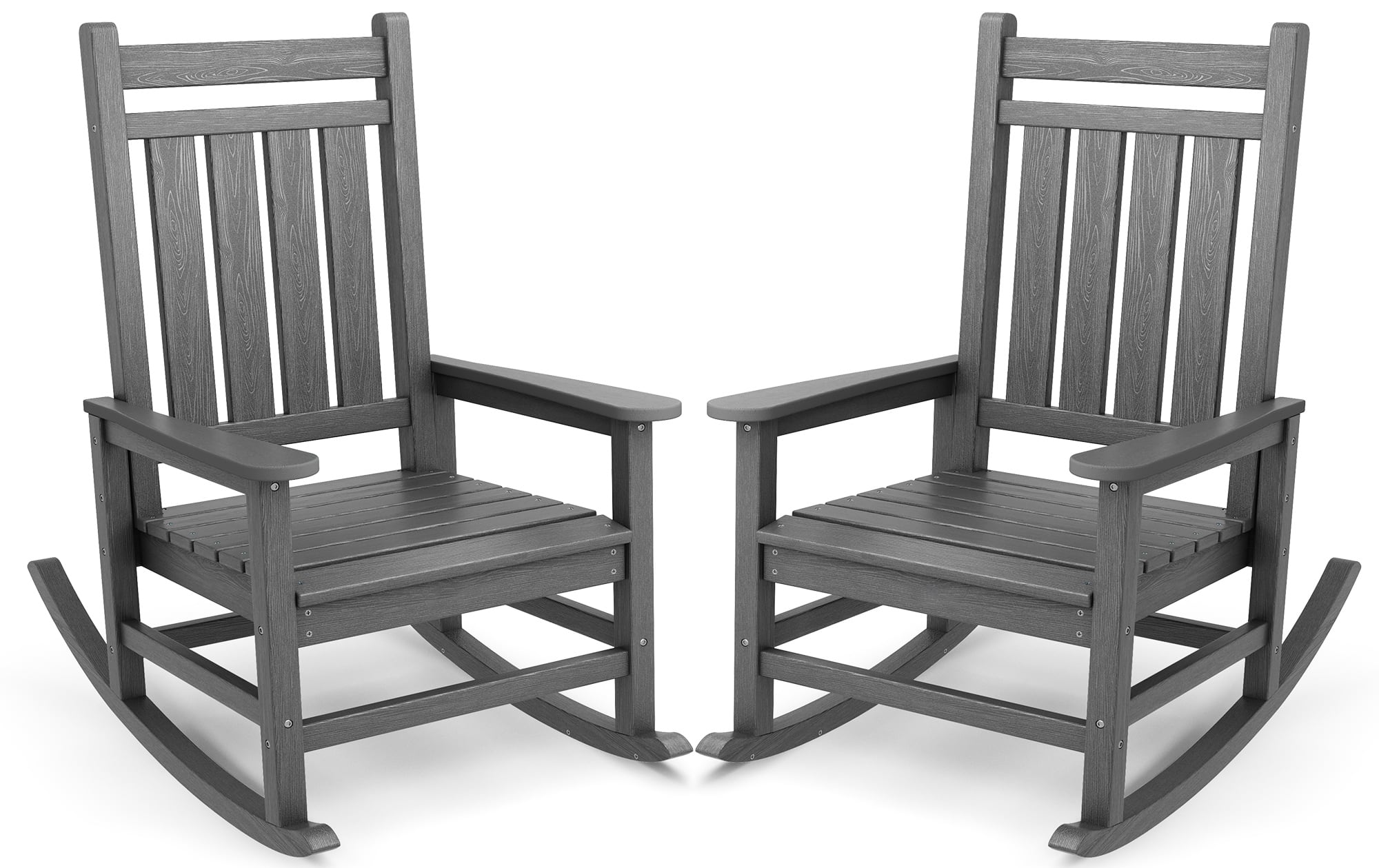 SERWALL - Outdoor Rocking Chair Set of 2, HDPE Rocking Chairs for Adult, Grey - Gray