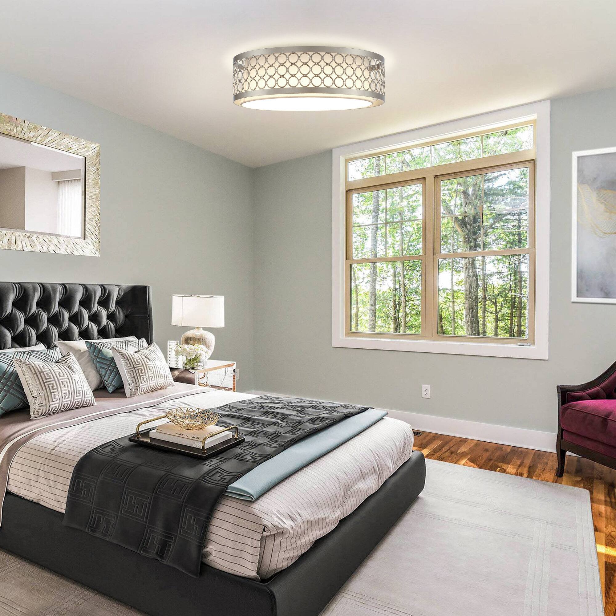 Left. Parrot Uncle - 15.4" Modern Nickel LED Flush Mount Ceiling Light - Nickel.