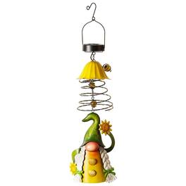 G128 - Solar Garden Gnome Hanging Outdoor Decoration with Color-Changing LED Lights - Yellow and Green