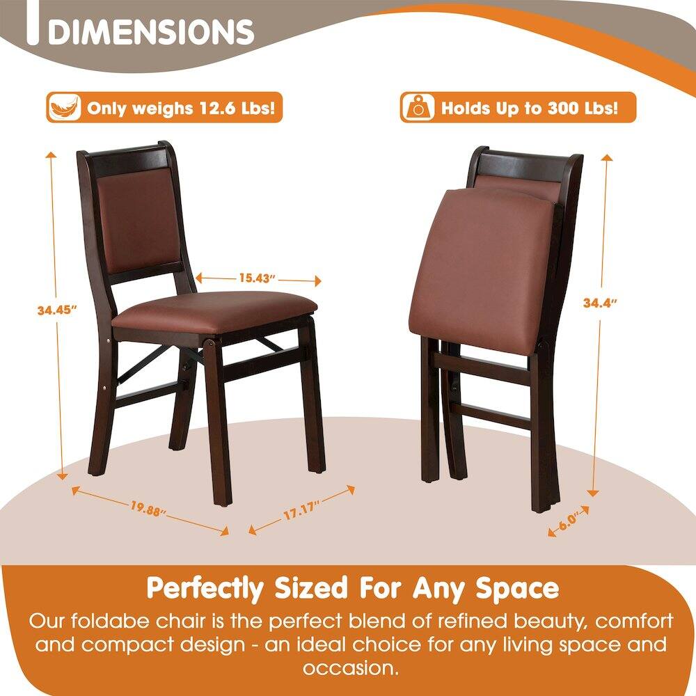 DIMENSIONS

Only weighs 12.6 Lbs!  
Holds Up to 300 Lbs!  

15.43"  
34.45"  
34.4"  
19.88"  
17.17"  
4-6.0"  

Perfectly Sized For Any Space  
Our foldable chair is the perfect blend of refined beauty, comfort and compact design - an ideal choice for any living space and occasion.
