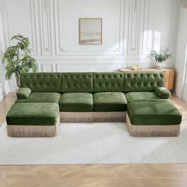 LOVMOR - 4 Seater Velvet Sectional Couch Modular Compressed Pack Tufted For Living Room Bedroom Den Soft Modern Elegant - Green