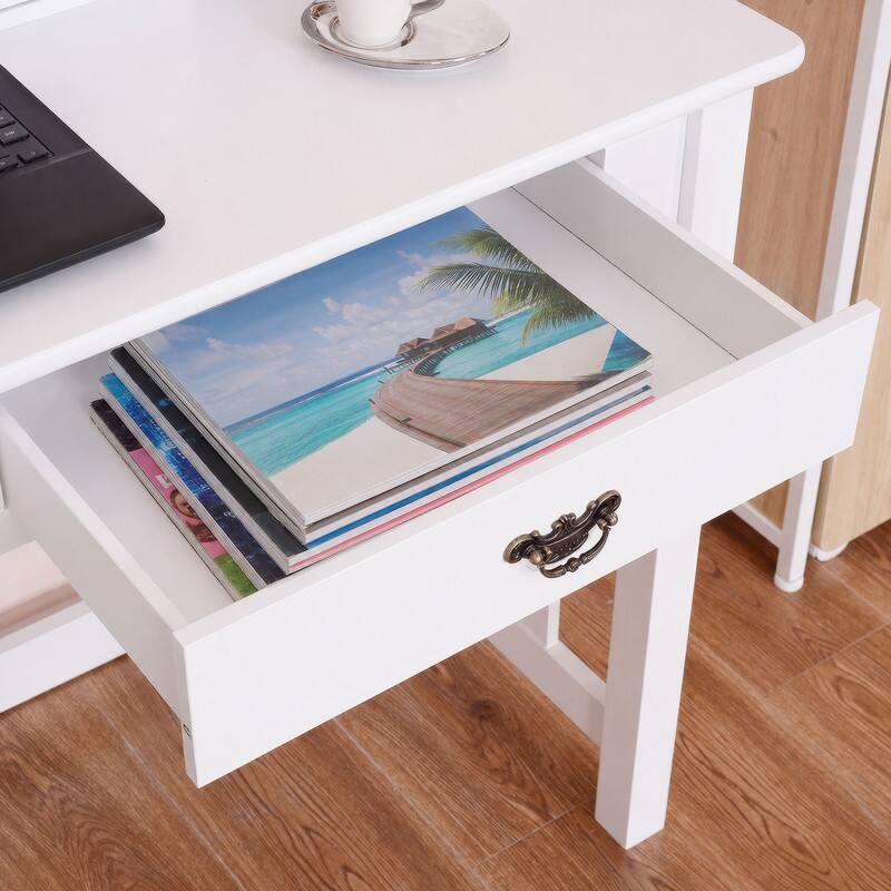 Alt View 3. WELLFOR - 47.5 " Modern Writing Desk with 4 Drawer, Home Office Gorgeous Computer Desk, Wood Study Table - White.