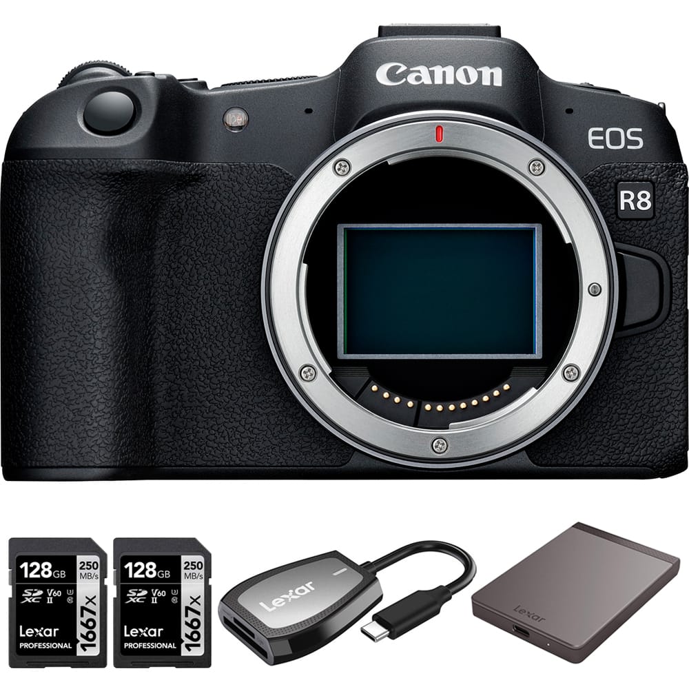 Canon - EOS R8 Mirrorless Camera Body + 1TB Portable SSD + 2x 128GB Card + Reader