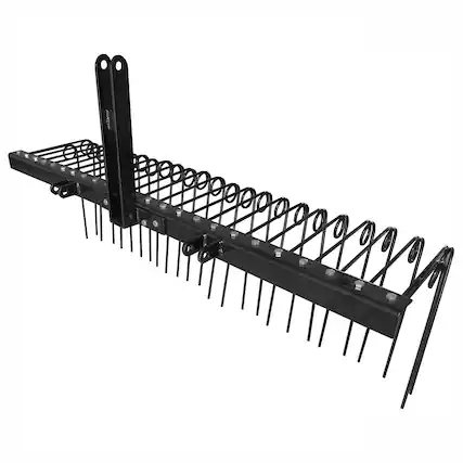 Front. Field Tuff - Field Tuff 3 Point 72 Inch Durable Powder Coated Steel Pine Straw Rake, Black - Black.