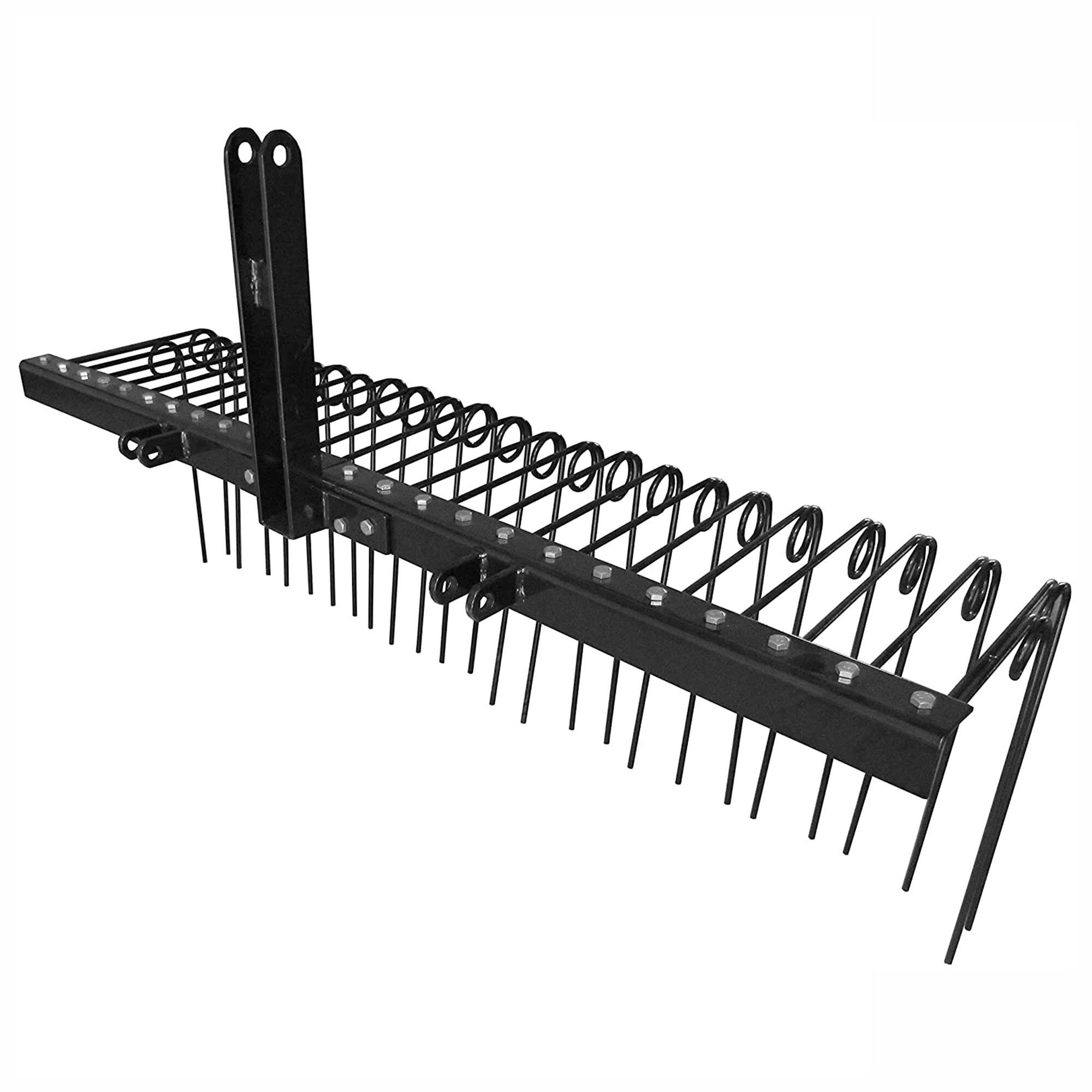 Front. Field Tuff - Field Tuff 3 Point 72 Inch Durable Powder Coated Steel Pine Straw Rake, Black - Black.