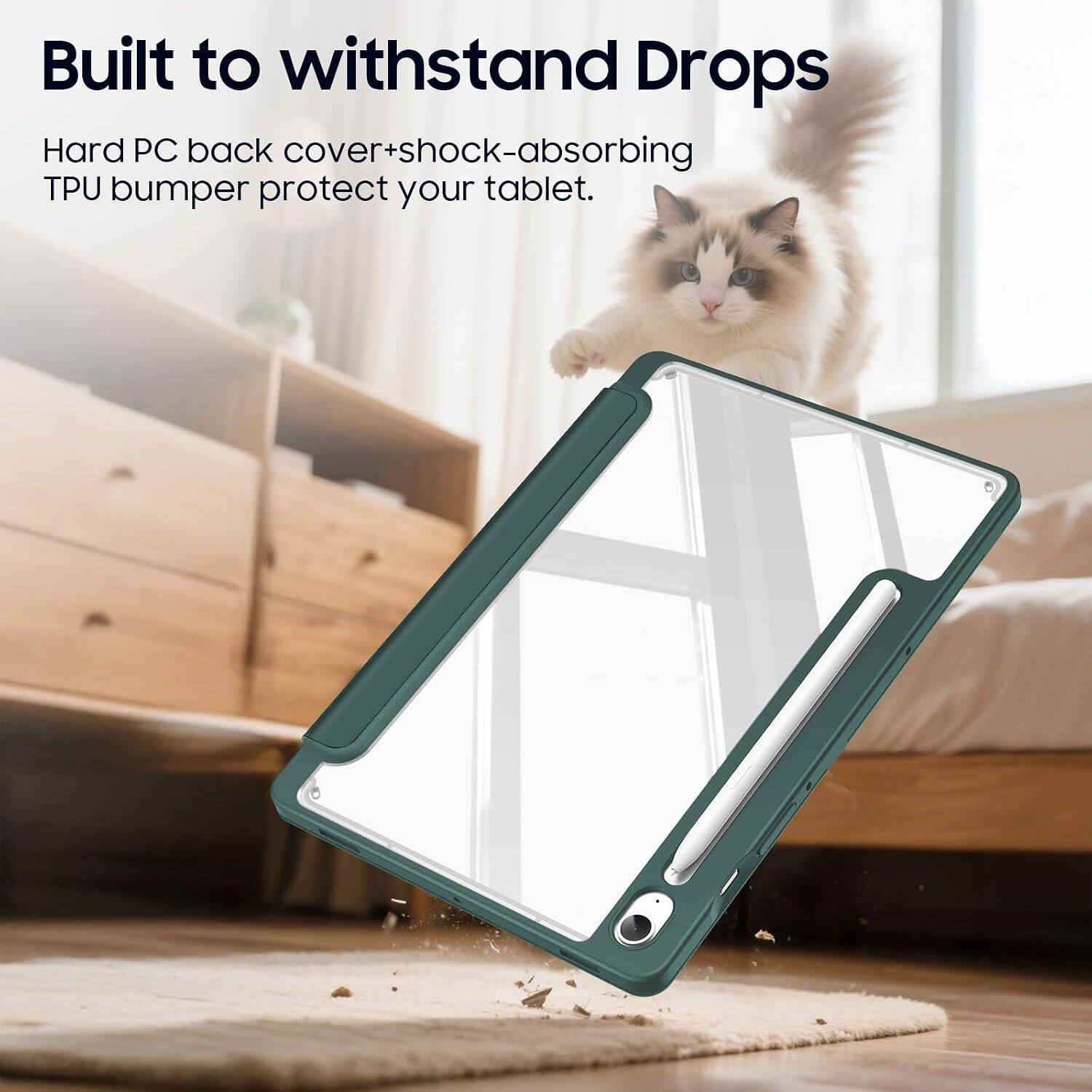 Built to withstand Drops  
Hard PC back cover+shock-absorbing TPU bumper protect your tablet.