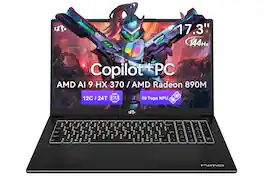 NIMO - 17.3" AI Laptop Copilot+ PC, AMD Ryzen AI 9 HX 370, 64GB DDR5 RAM 2TB PCIe SSD 144Hz 00W PD USB-C 4.0 Wi-Fi 6E - Obsidian Black