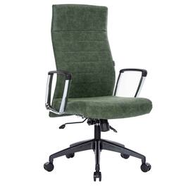 LeisureMod - Hilton High-Back Adjustable Office Desk Chair Upholstered in Leather with Steel Frame, Swivel, and Ergonomic Support - Green