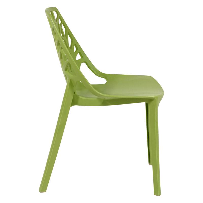 Back. LeisureMod - Cornelia Modern Stackable Accent Dining Chair with Cut Out Backrest Design for Dining Rooms or Patios - Solid Green.