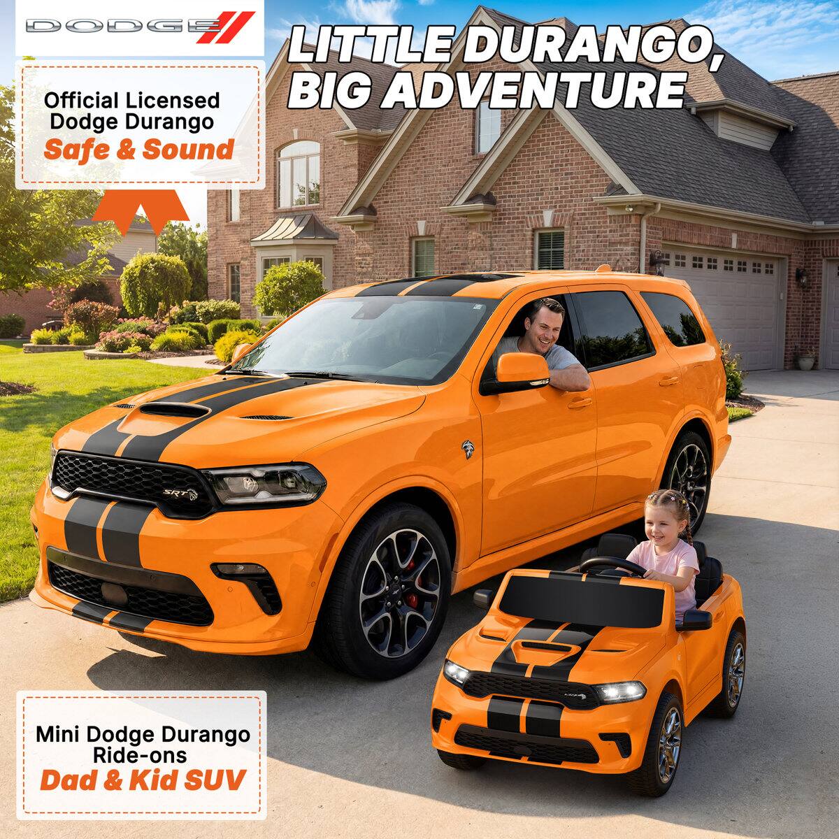DODGE LITTLE DURANGO, Official Licensed BIG ADVENTURE Dodge Durango Safe & Sound

Mini Dodge Durango Ride-ons Dad & Kid SUV