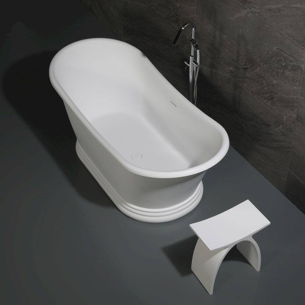 Back. Alfi - Arched White Matte Solid Surface Resin Bathroom / Shower Stool - White.