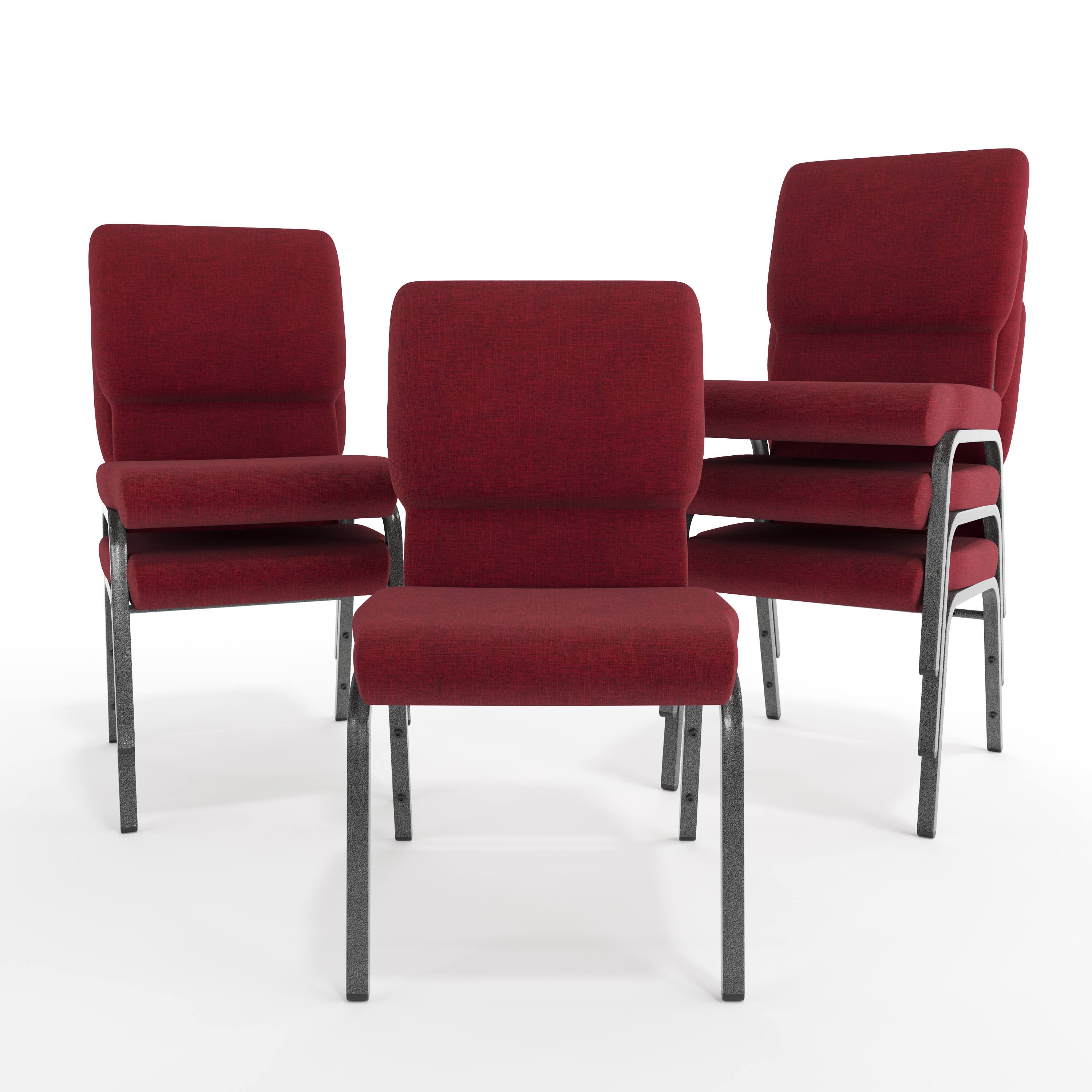 Alt View 10. Emma + Oliver - 18.5"W Stackable Church/Reception Guest Chair - Red Fabric/Silver Vein Frame.