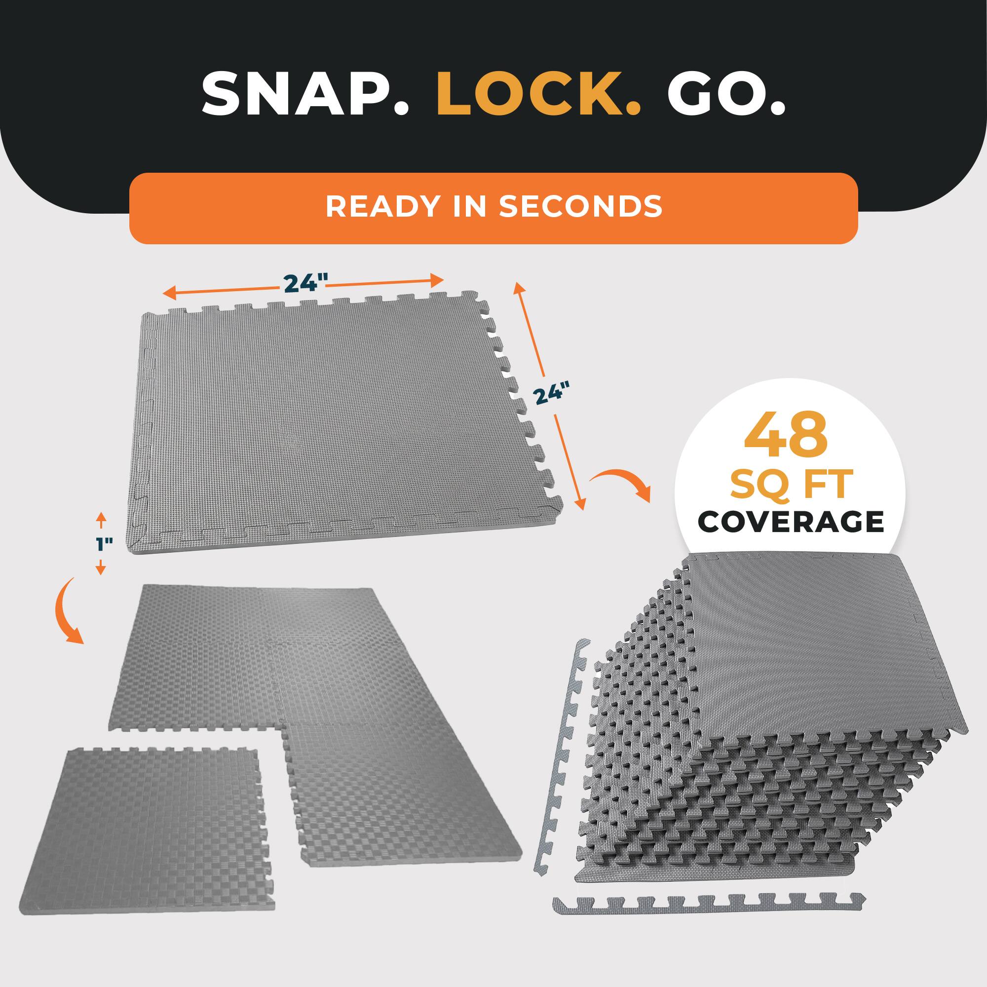 SNAP. LOCK. GO.  
READY IN SECONDS  
24"  
1"  
24"  
48 SQ FT COVERAGE