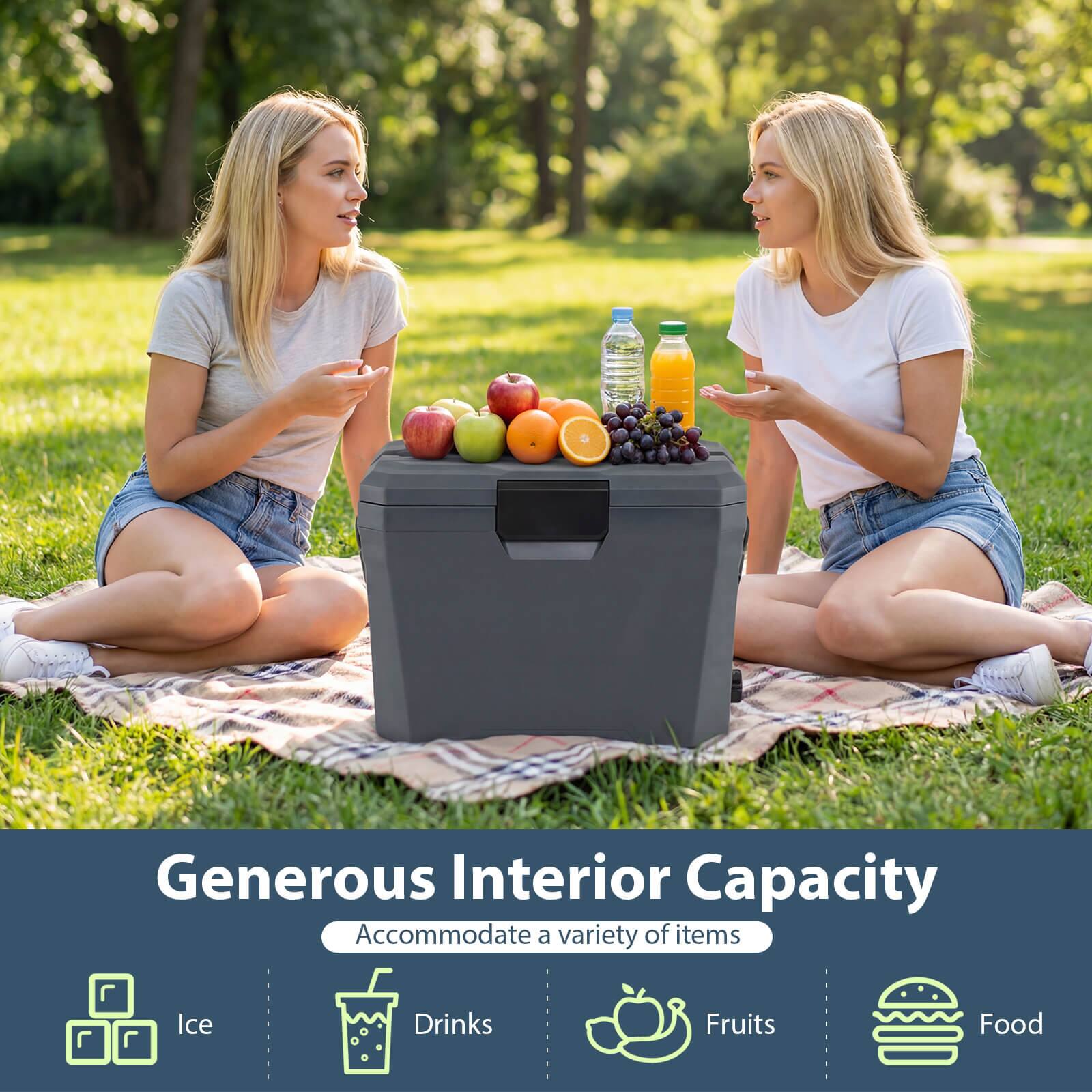 Generous Interior Capacity  
Accommodate a variety of items  
- Ice  
- Drinks  
- Fruits  
- Food