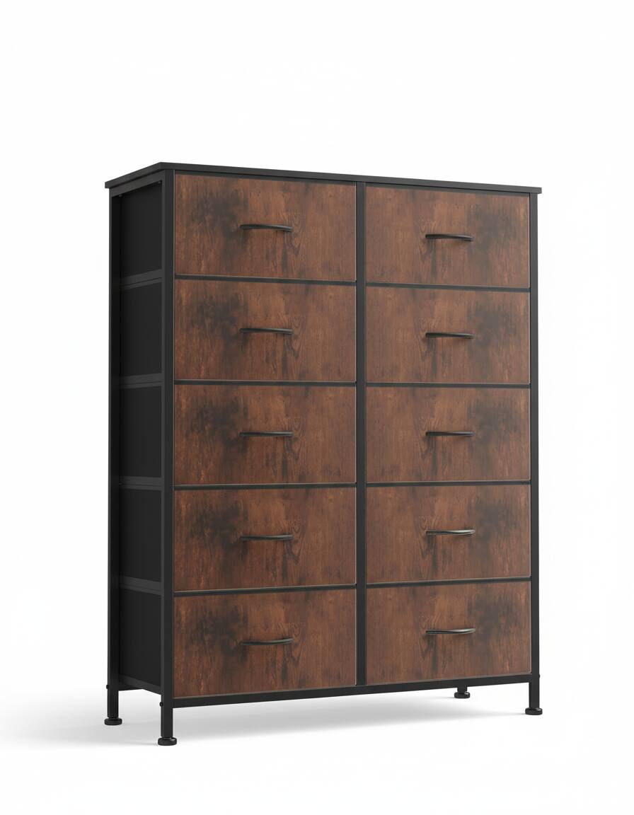 Front. AOITUN - 10 Drawer Fabric Dresser Storage Tower - Durable, Versatile, and Spacious Organizer for Bedroom - brown.