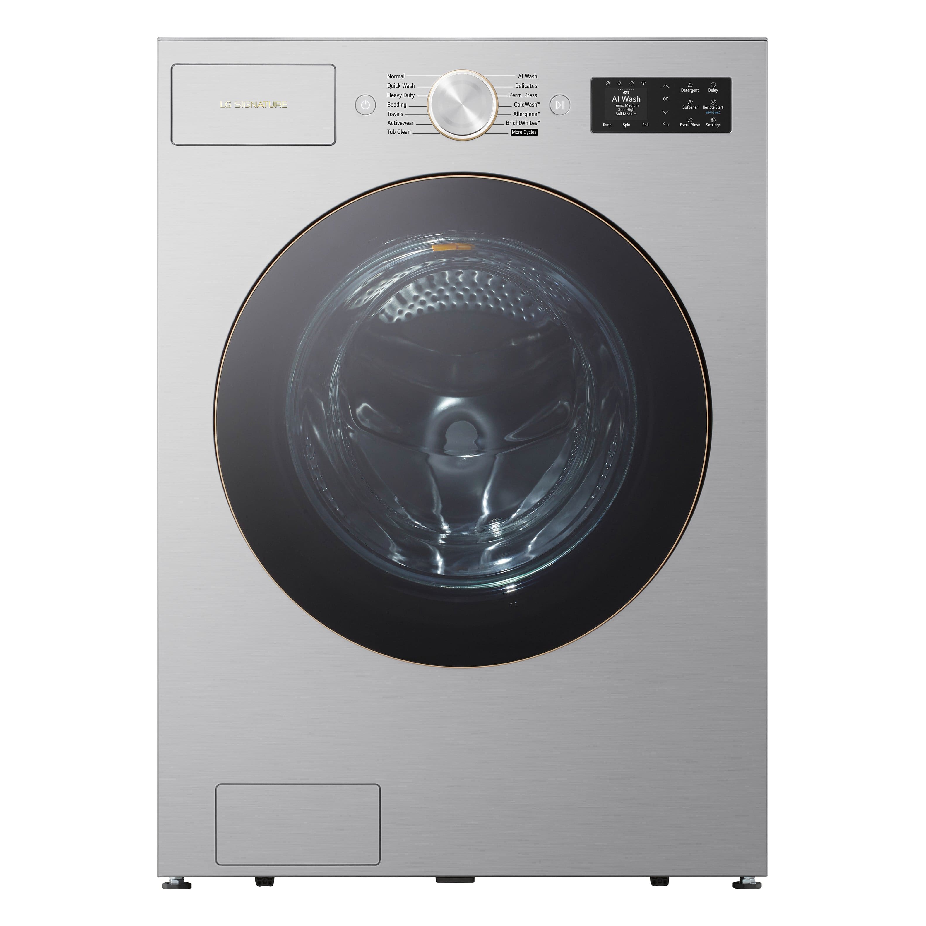 LG - SIGNATURE 5.8 Cu. Ft. Mega Capacity High-Efficiency Stackable Smart Front Load Washer with Steam and ezDispense - Platinum Steel