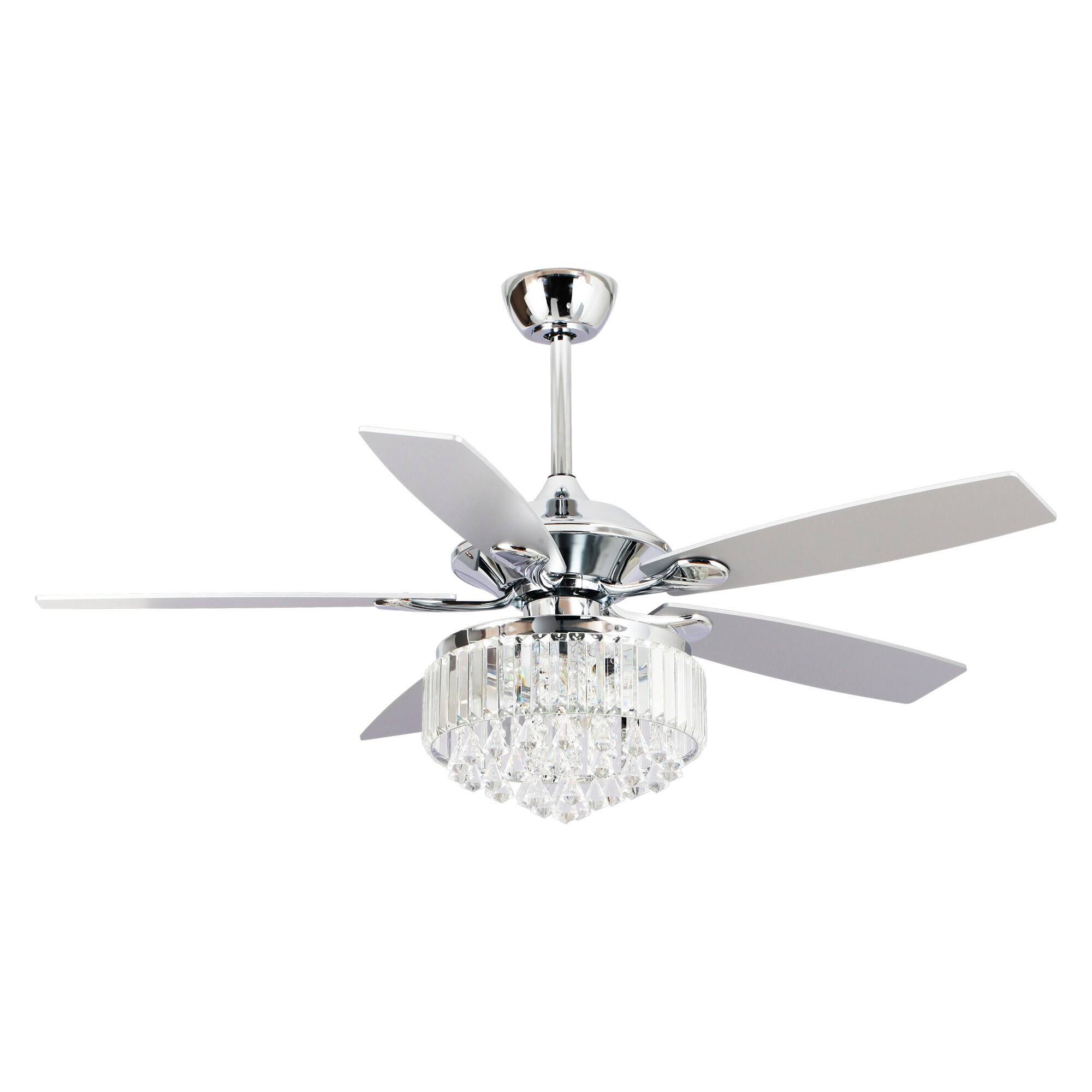 Alt View 1. Parrot Uncle - 52" Modern Chrome Crystal Indoor Ceiling Fan Chandelier with Remote - Black.