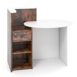 Ecooso - Reception Desk Counter with Open Shelf and Drawer, Front Office Workstation - Rustic Brown and White