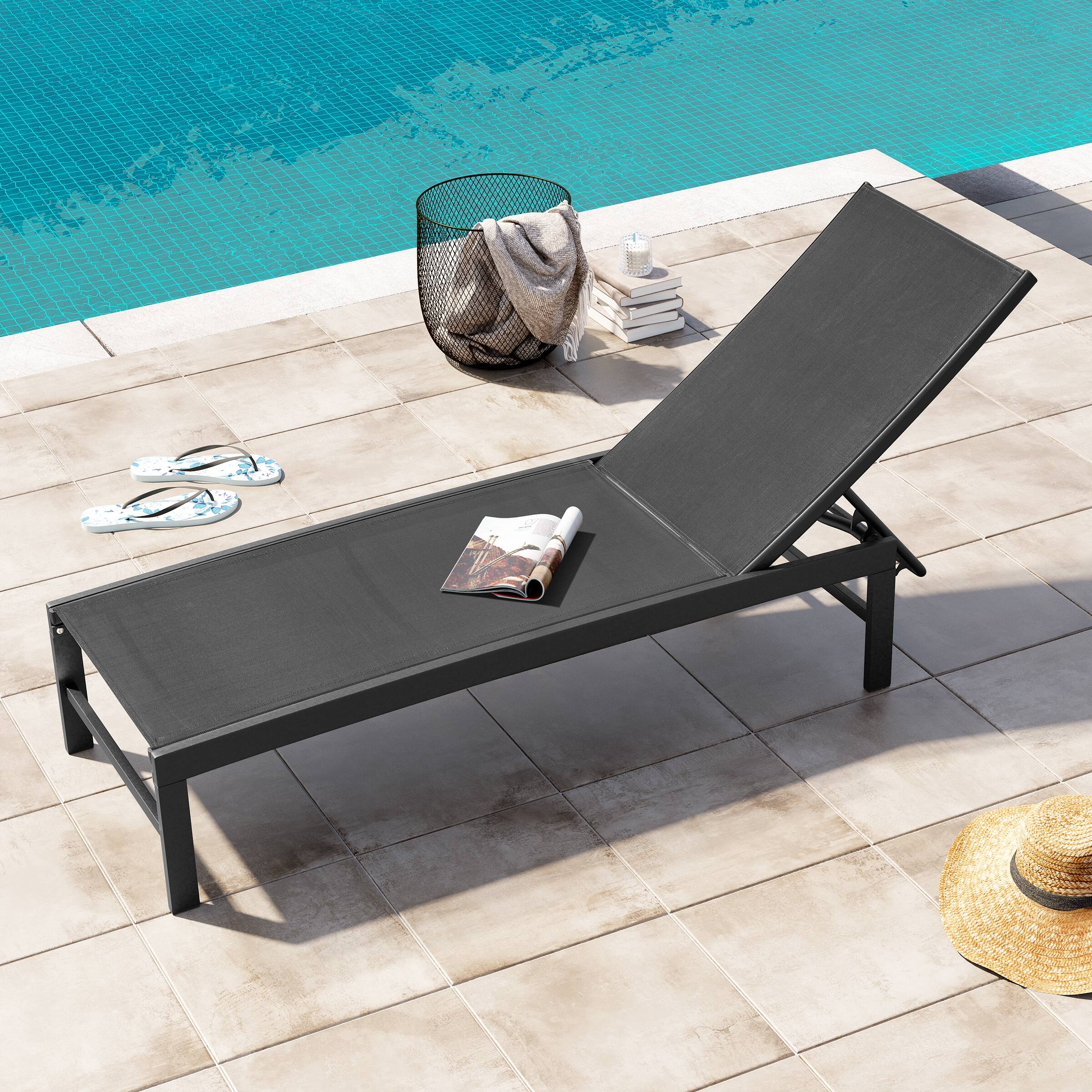 Crestlive Products - Outdoor Pool Lounger Aluminum All-weather Adjustable Chaise Lounge Chair - Black