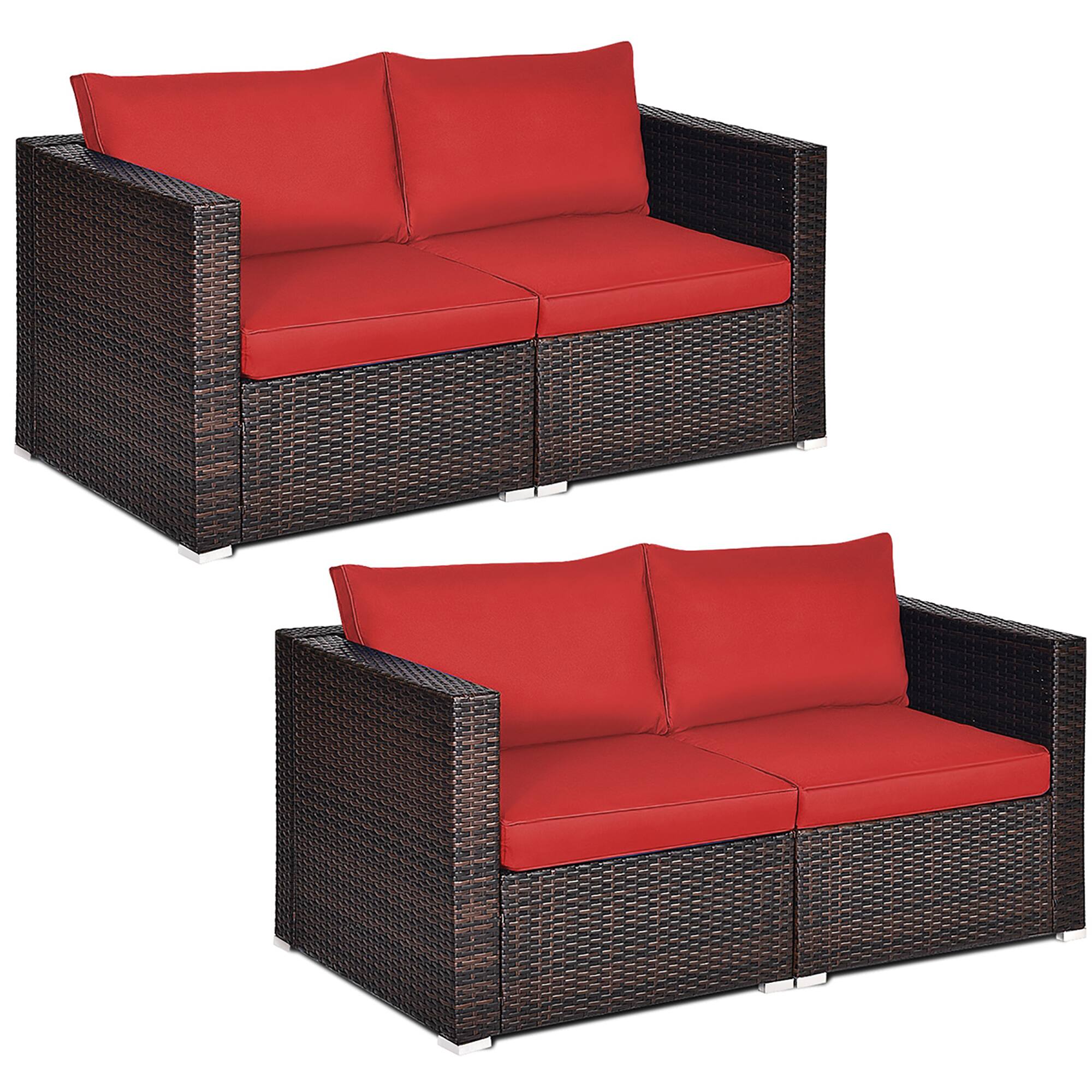 Costway - 4PCS Patio Rattan Corner Sofa Sectional Furniture Set Cushion - Red price history on PriceWatchPro