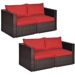 Costway - 4PCS Patio Rattan Corner Sofa Sectional Furniture Set Cushion - Red