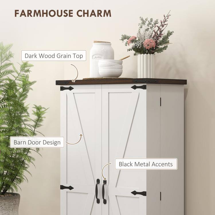 FARMHOUSE CHARM

- Dark Wood Grain Top
- Barn Door Design
- Black Metal Accents