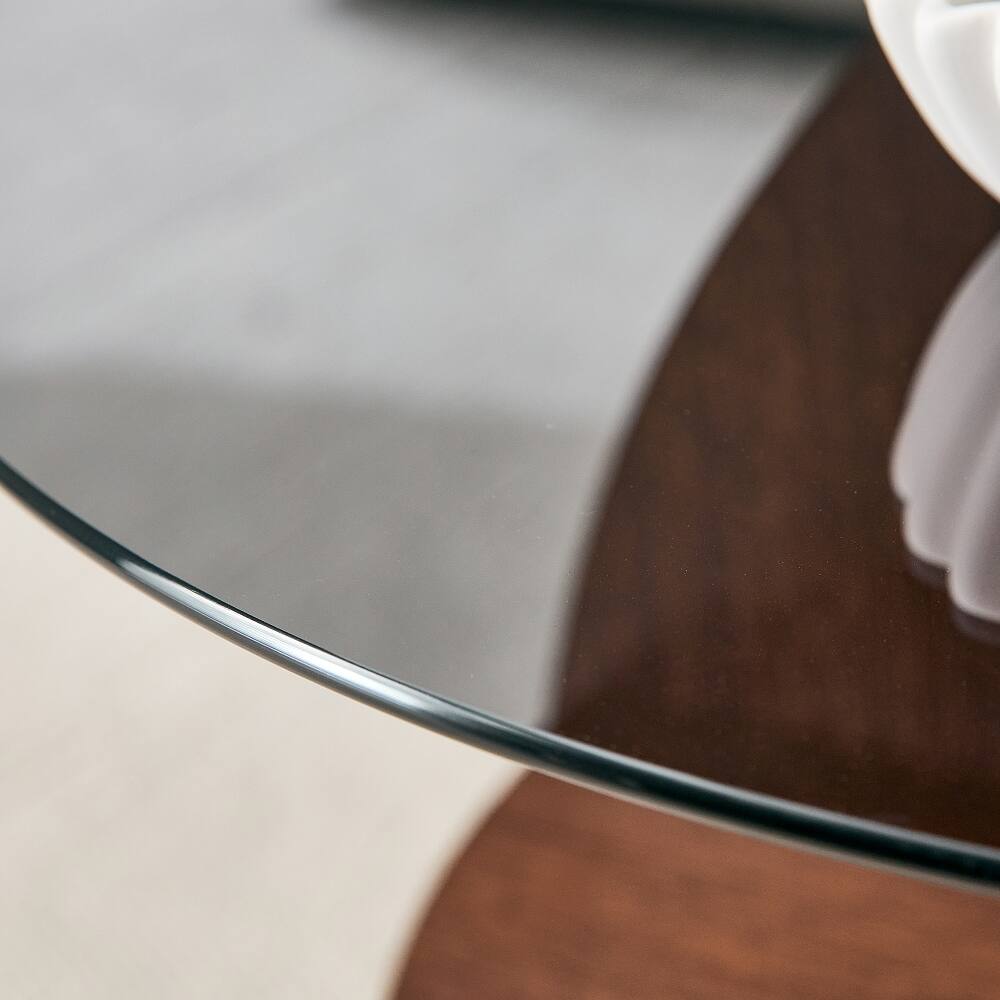 Alt View 9. Loheer - Loheer Round Coffee Table with Storage Gray Glass Top Walnut Base - Gray.