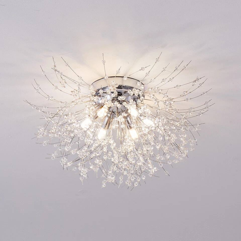 Left. Home Collection - LED Modern Crystal Ceiling Light Fixture Fireworks Flush Mount Chandelier 6-Light.