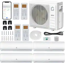 Qeetex - 35k BTU 4 Zone Mini Split AC Heating System 12K+12K+12K+12K SEER2 19 AC & Pre-Charged Condenser Not Copper Tube Line Set