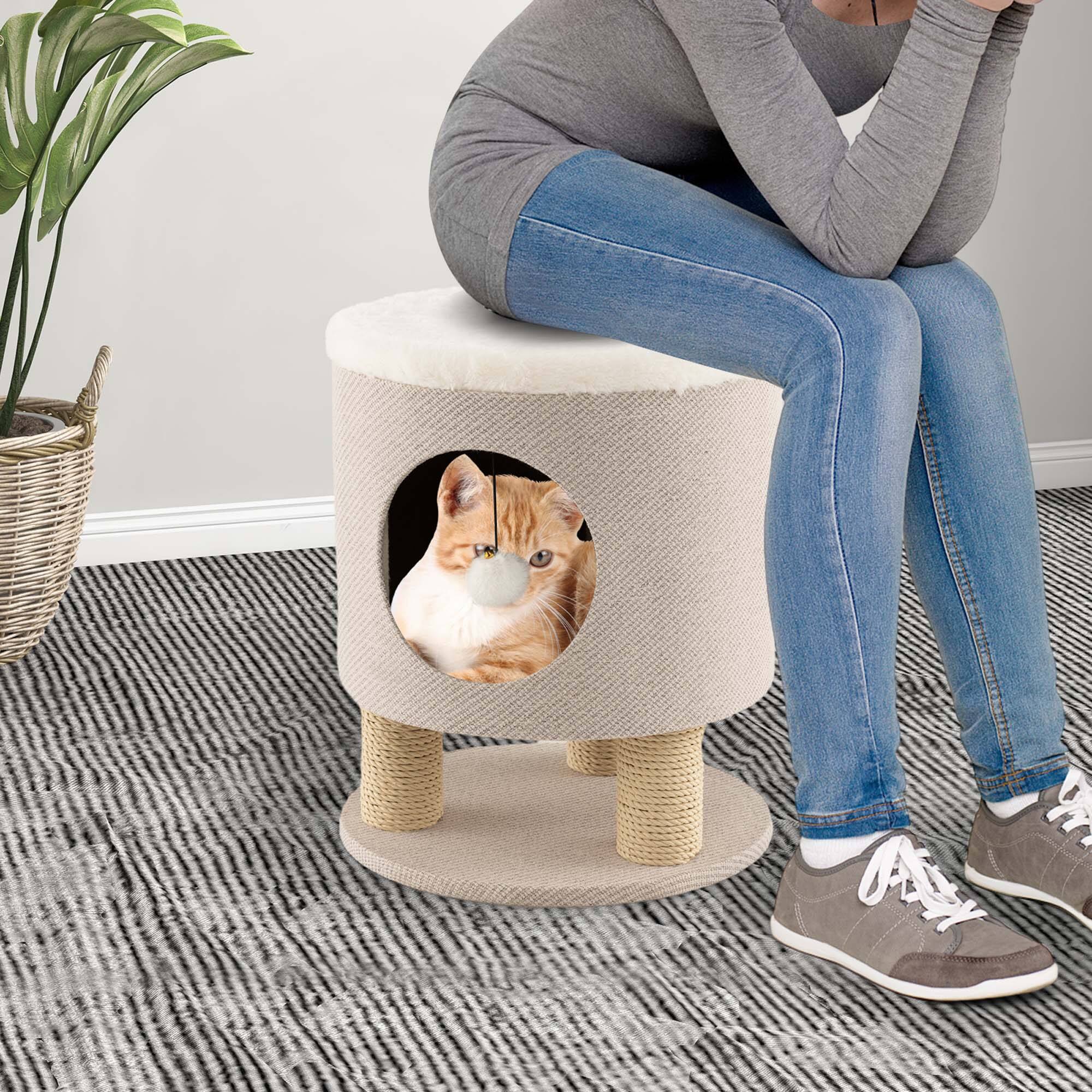 Alt View 3. Costway - Costway 3-IN-1 Cat Condo Stool Kitty Bed with Scratching Posts & Plush Ball Toy.