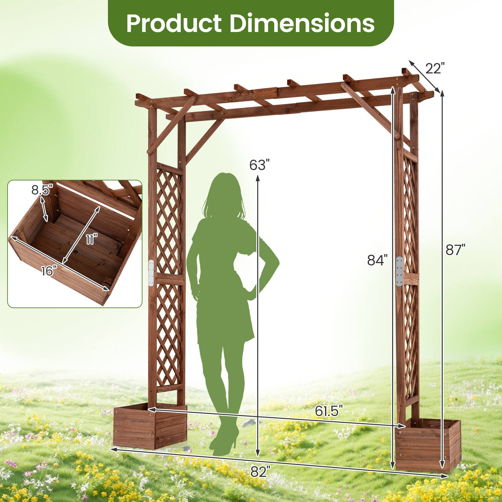 Product Dimensions: 22" x 63" x 8.5" x 16" x 11" - 84" x 87" x 61.5" x 82"