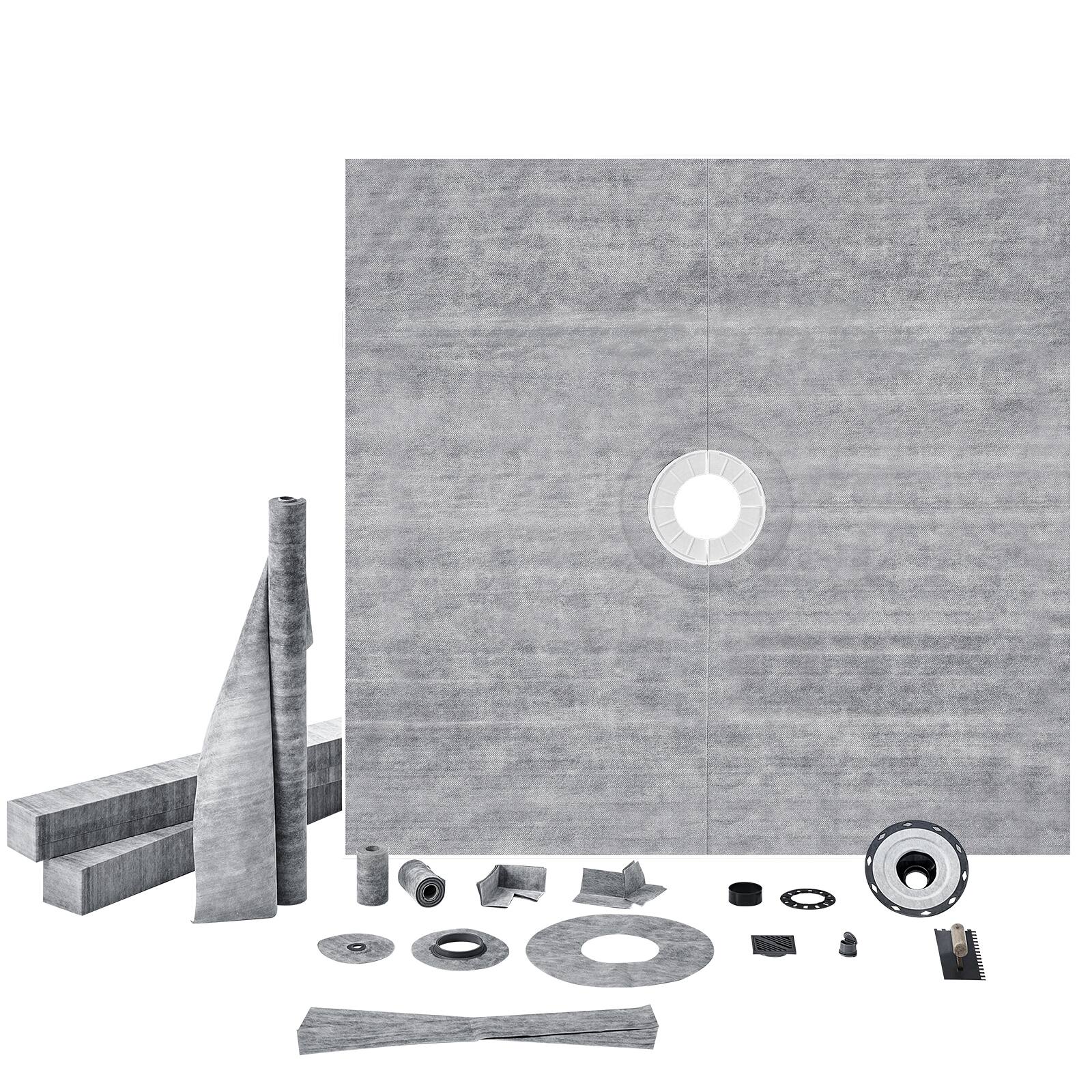 Alt View 5. VEVOR - Shower Curb Kit, 72"x72" Shower Pan Kit with 2" ABS Central Flange, 4" Stainless Steel Grate - Gray.