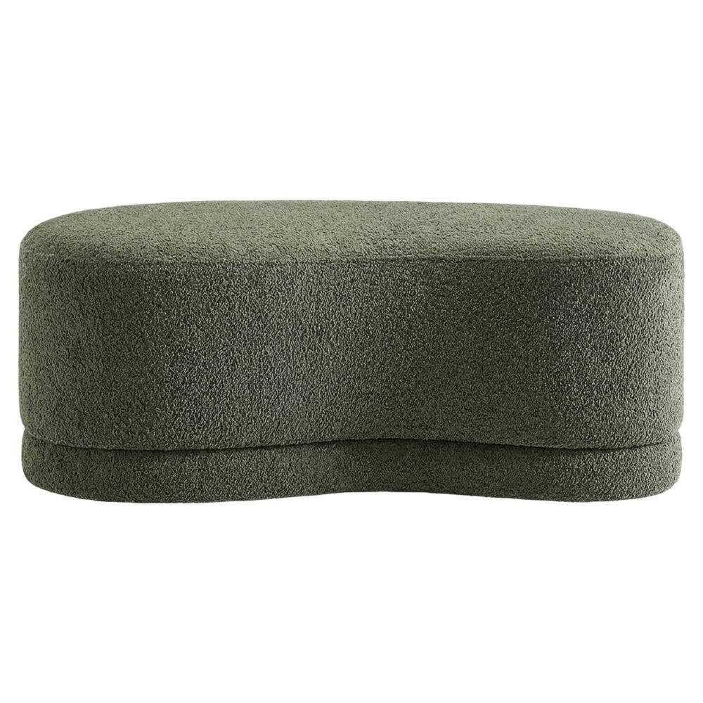 Back. Outdoor Escape - Outdoor Upholstered Ottoman Bench In Neutral Fabric For Patio Use - Green.