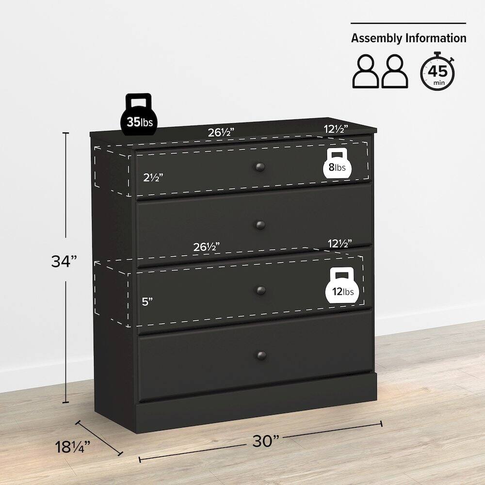 Assembly Information  
45 min  
35 lbs  
26½" x 12½" x 2½"  
8 lbs  
34" x 26½" x 12½" x 5"  
12 lbs  
18¼" x 30"