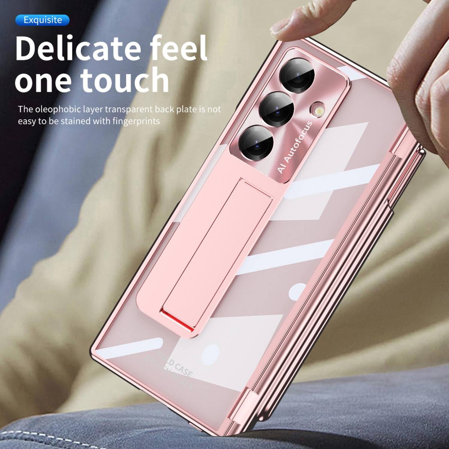 Exquisite  
Delicate feel one touch  
The oleophobic layer transparent back plate is not easy to be stained with fingerprints  
AI Autofocus  
DESI FOLD D CASE