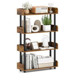 Costway - 1 PCS 4-Tier Bookshelf with Anti-Tipping Kit Industrial Storage Unit for Living Room - Rustic Brown,Black