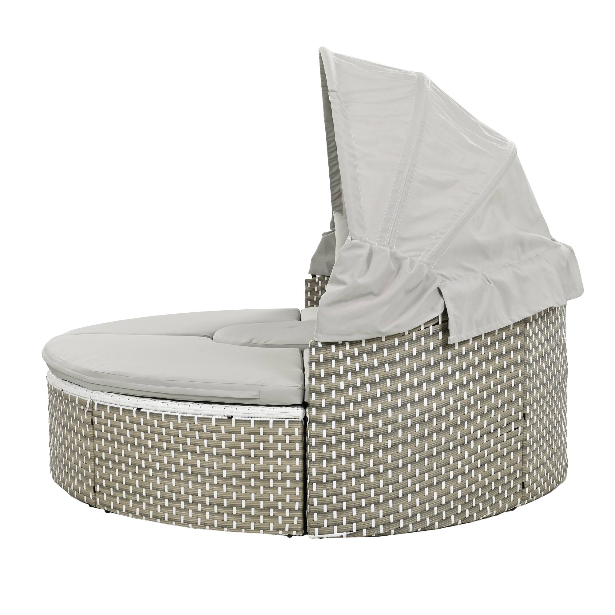 Alt View 10. Tiramisubest - Round Patio Sectional Rattan Daybed w/ Retractable Canopy,Two-Tone Weave,Separate Seating and Removable Cushion, Gray - Gray.