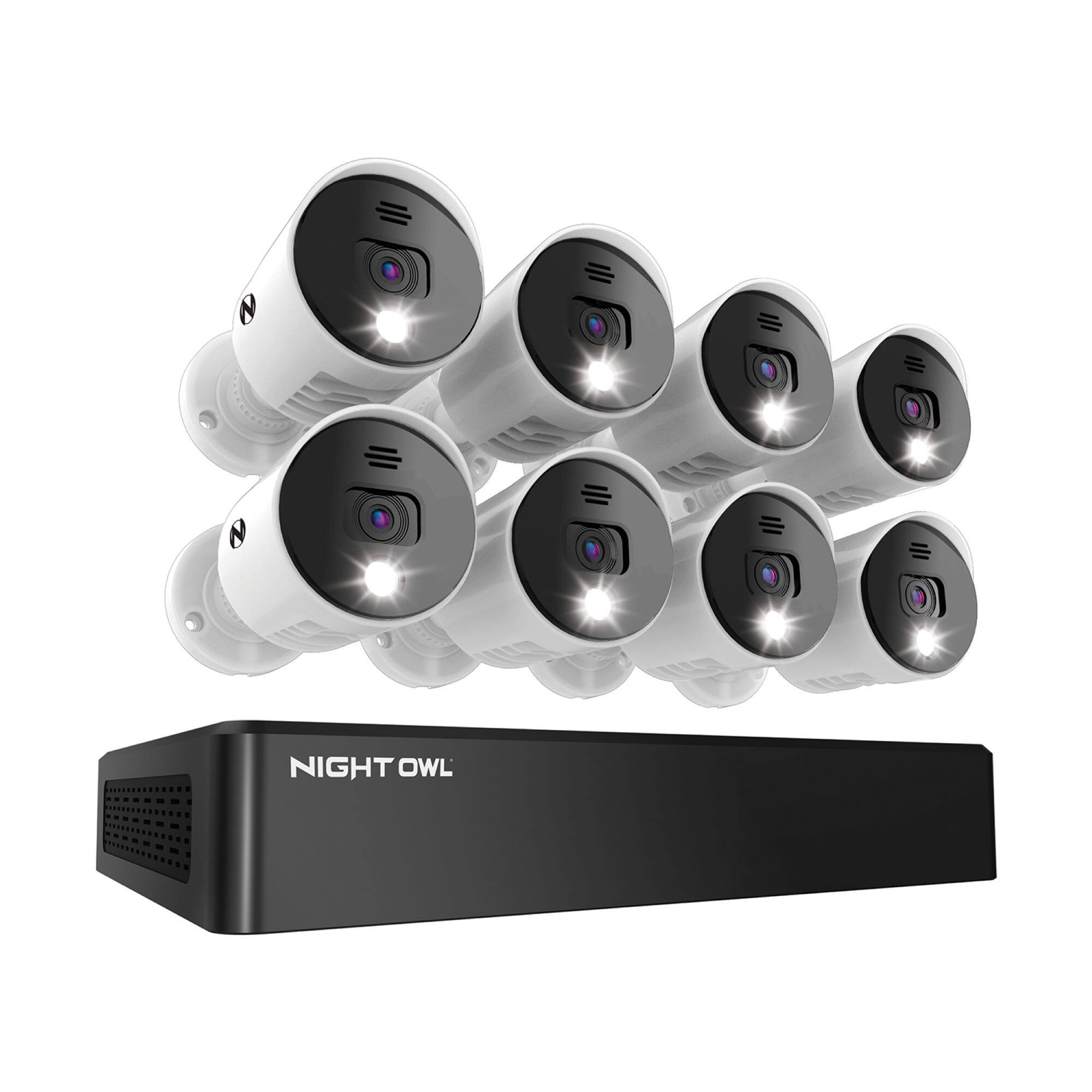 Front. Night Owl - 8 Channel 8 Wired 4K Ultra HD Spotlight Cameras, 1TB HD Bluetooth DVR Surveillance System with Audio - White/Black.