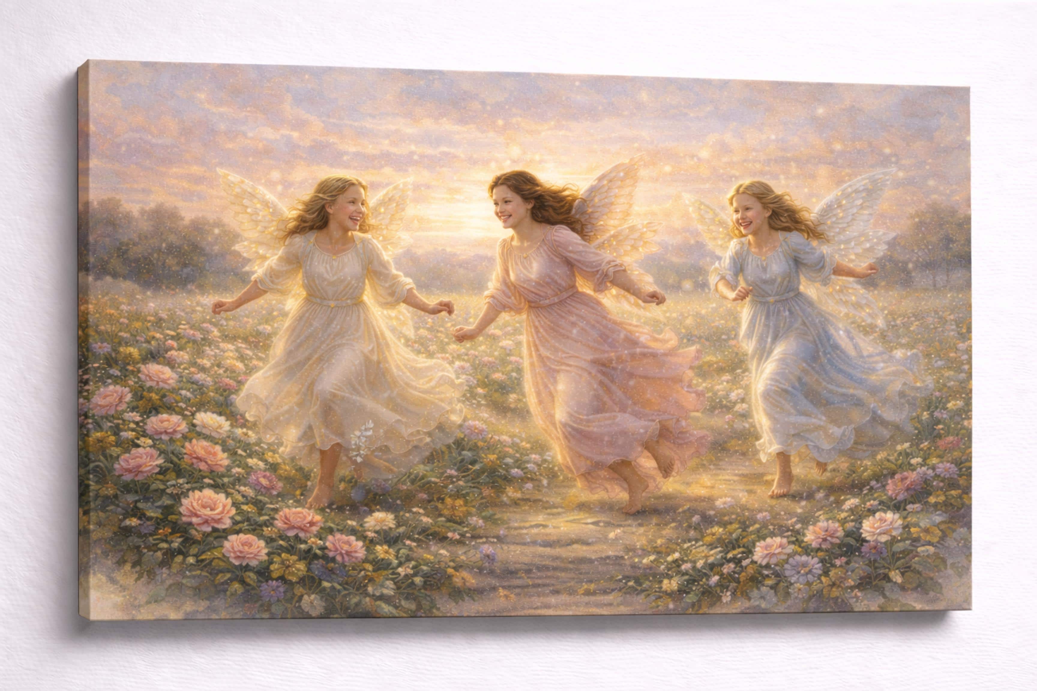FC Design - Large Canvas 24x36" Frameless Pastel Joy Angel Trio Art Painting Home Wall Décor - MultiColor