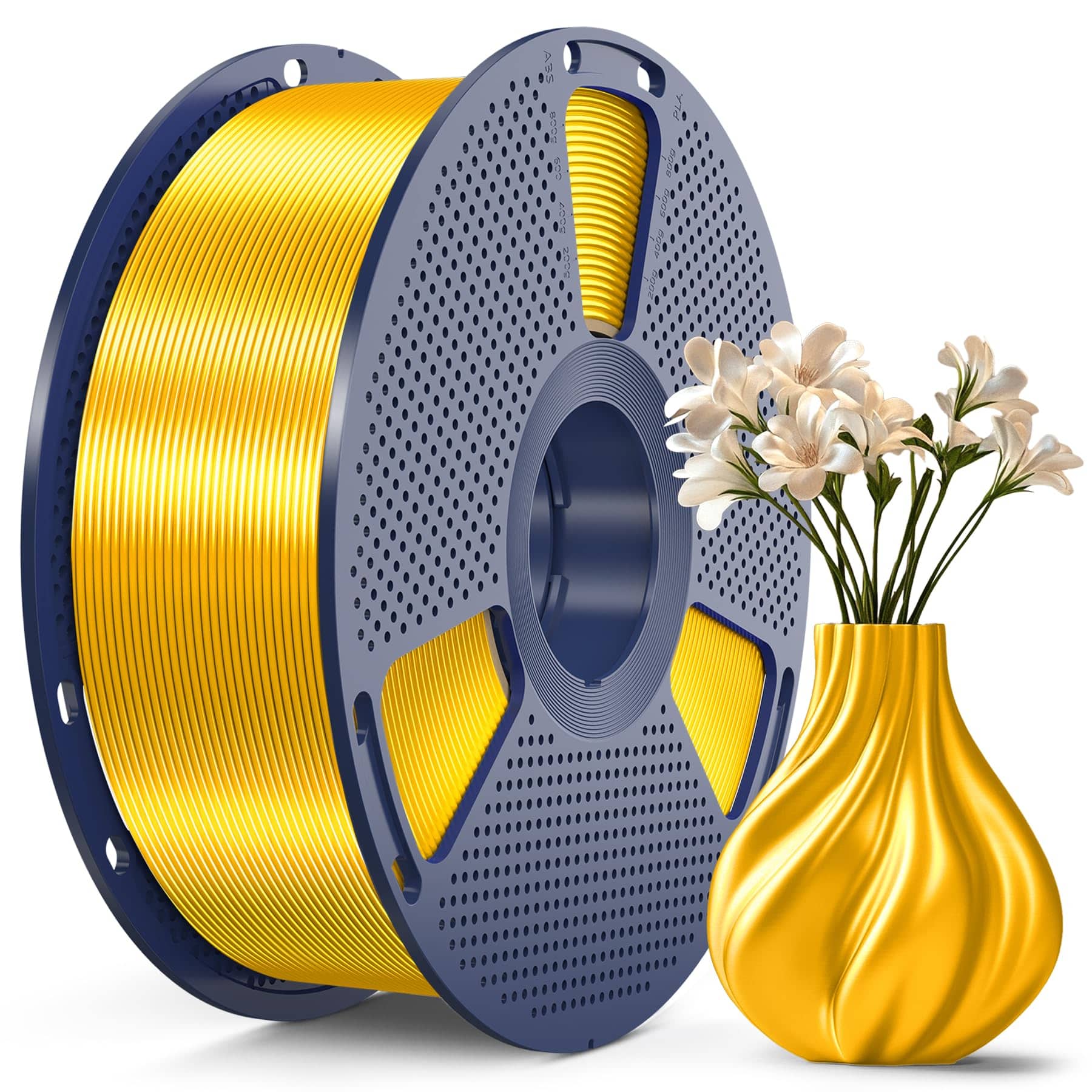 GlowWise - Shiny Silk Gold PLA, 1.75mm/1KG. Silky smooth finish, easy to print, ±0.02mm accuracy - 1000g Light Gold