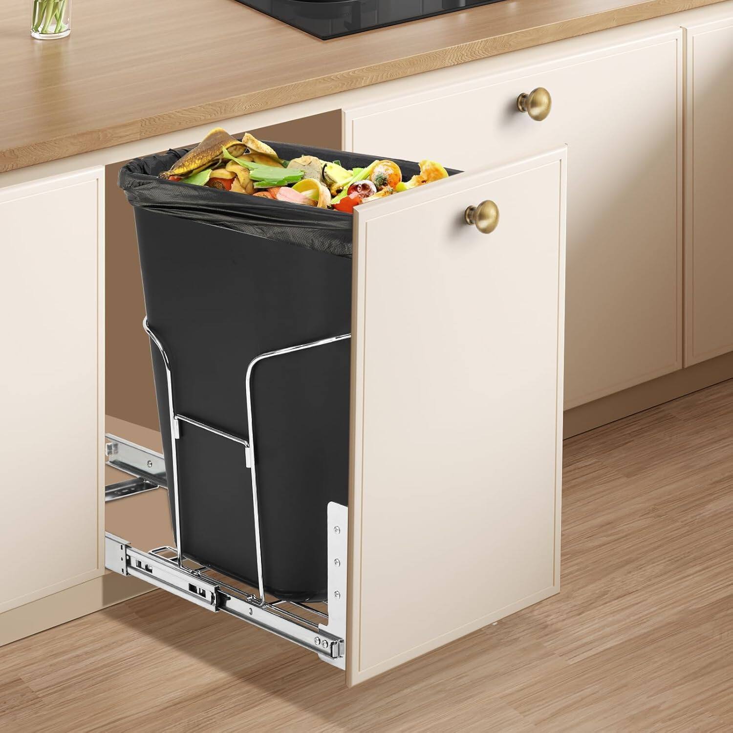 Alt View 2. Acekool - Pullout Under-Cabinet Trash and Recycling Bin with Soft-Close Full-Extension Slides.