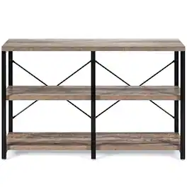 Resenkos - 3 Tier 47 Inch Console Metal Frame Sofa Table-Natural, Narrow Console Table, Entryway Hall Table with Shelves - Brown