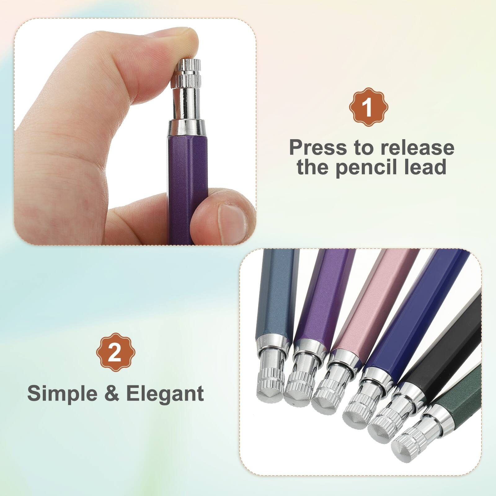 1. Press to release the pencil lead
2. Simple & Elegant