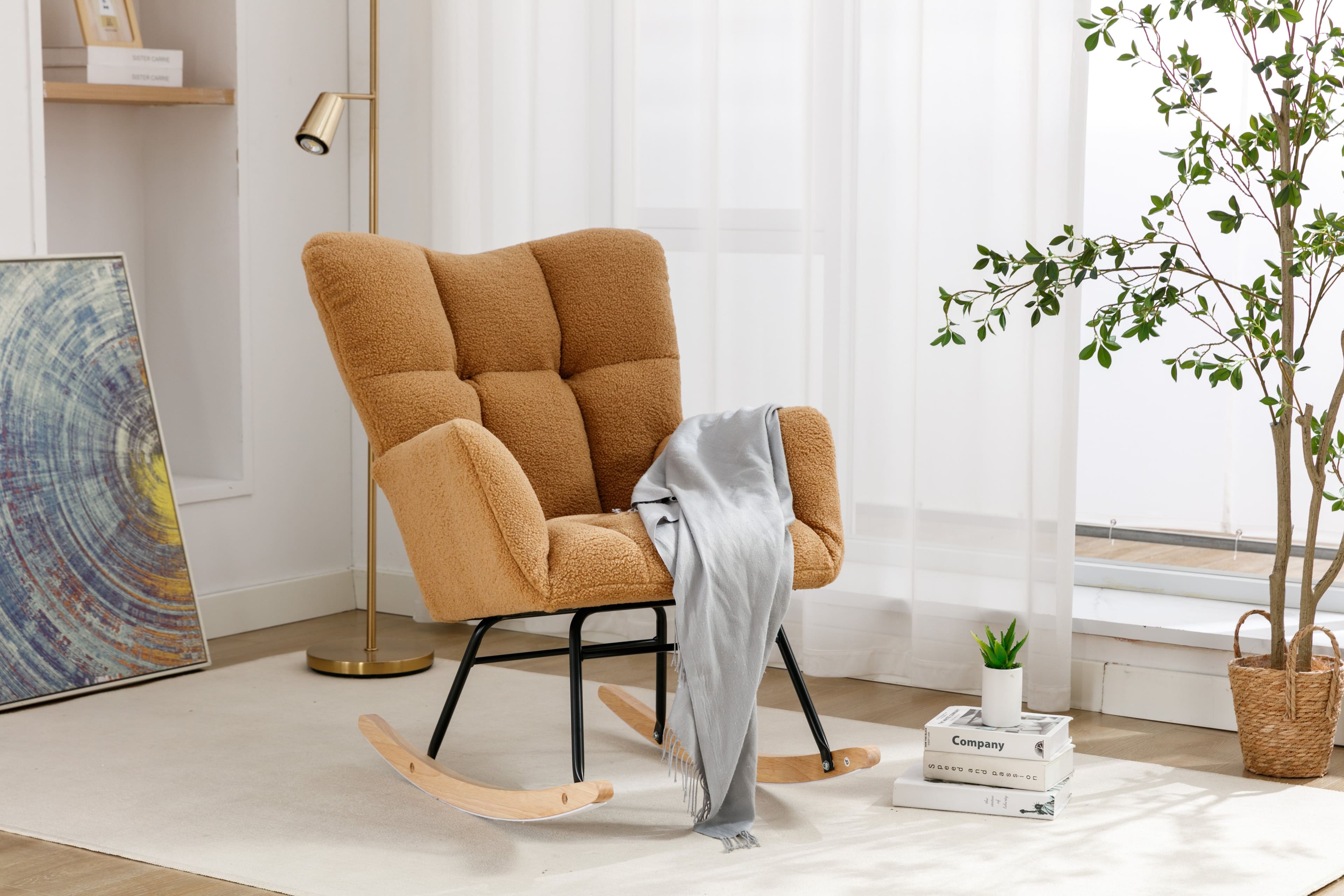 Anysun - Teddy Fabric Rocking Gilder Nursery Chair For Living Room Indoor - Brown