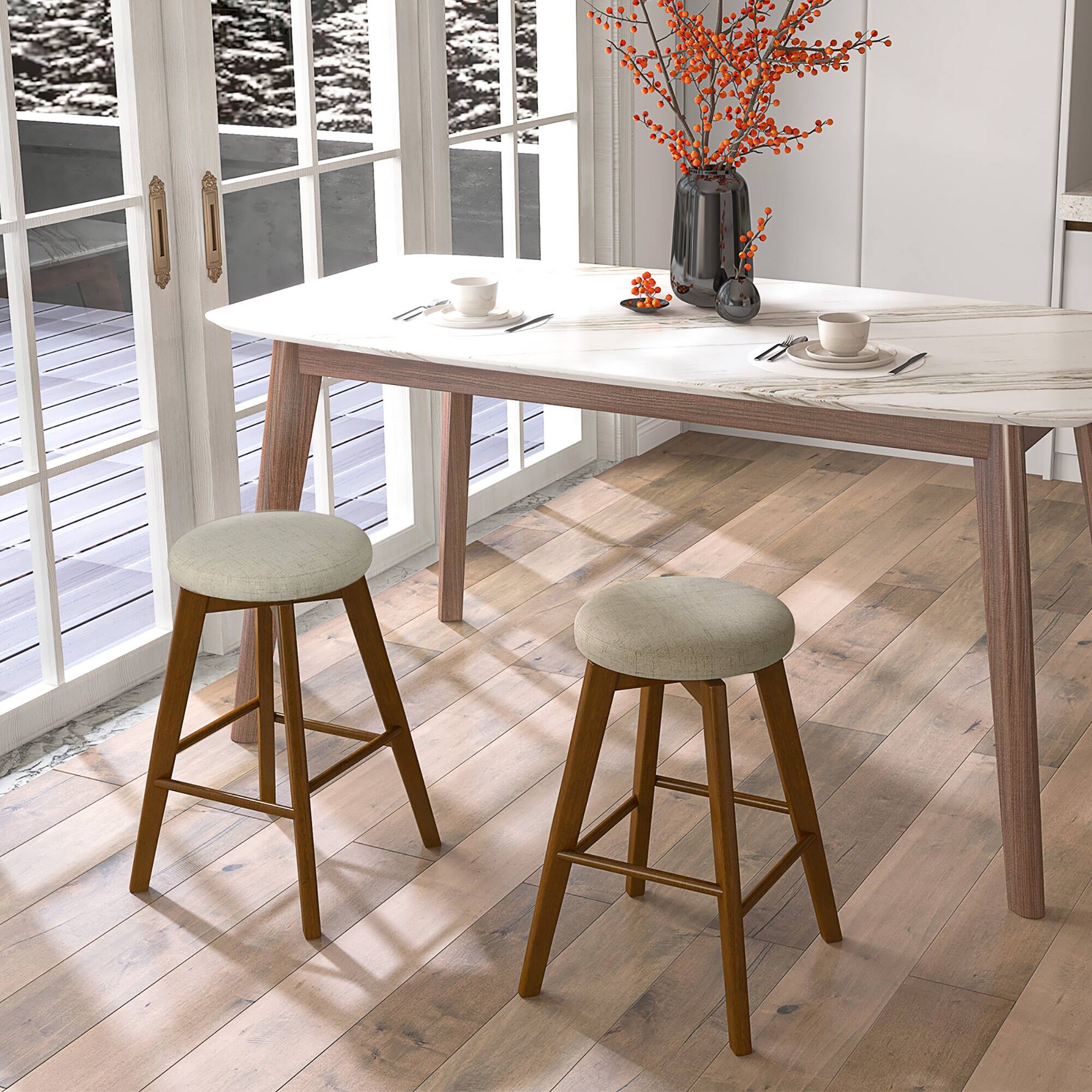 Alt View 3. Costway - Set of 4 Swivel Bar Stools Upholstered Counter Height Chairs with Rubber Wood Legs - Natural/Beige.