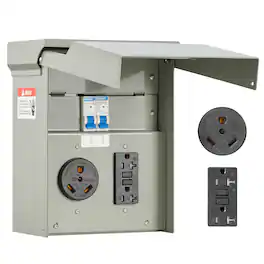 VEVOR - Temporary Power Outlet Panel, 20 30 Amp, RV EV Electrical Outlet Panel with NEMA 30 Amp GFCI 20 Amp Receptacle Installed - Gray