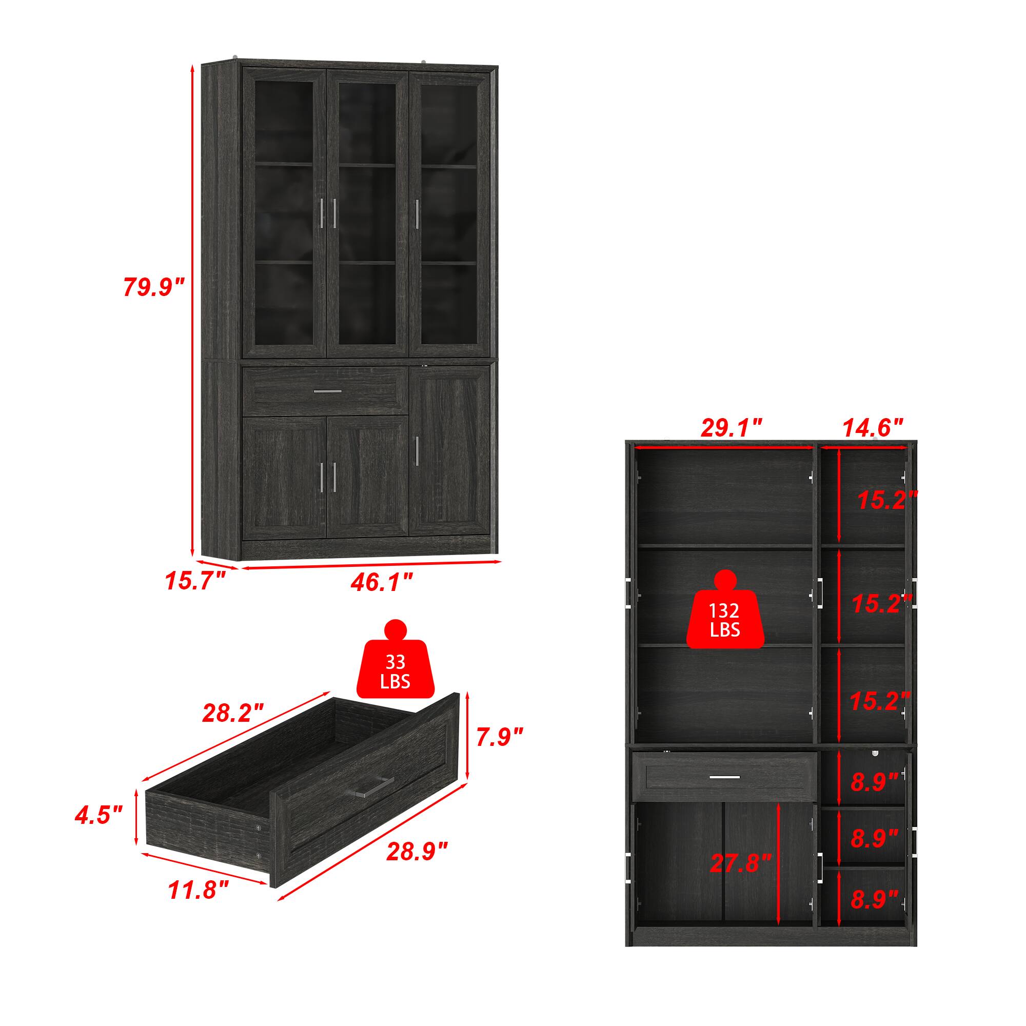 79.9", 29.1", 14.6", 15.2", 15.7", 46.1", 132 LBS, 15.2", 28.2", 33 LBS, 7.9", 4.5", 11.8", 28.9", 27.8", 8.9", 8.9", 8.9"