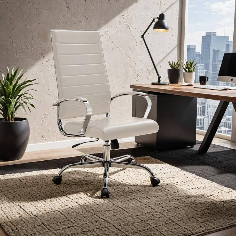 Angle. LeisureMod - Set of 4 Benmar Modern High Back Swivel Executive Office Chair with Adjustable Height and Chrome Finish Frame - Tan.